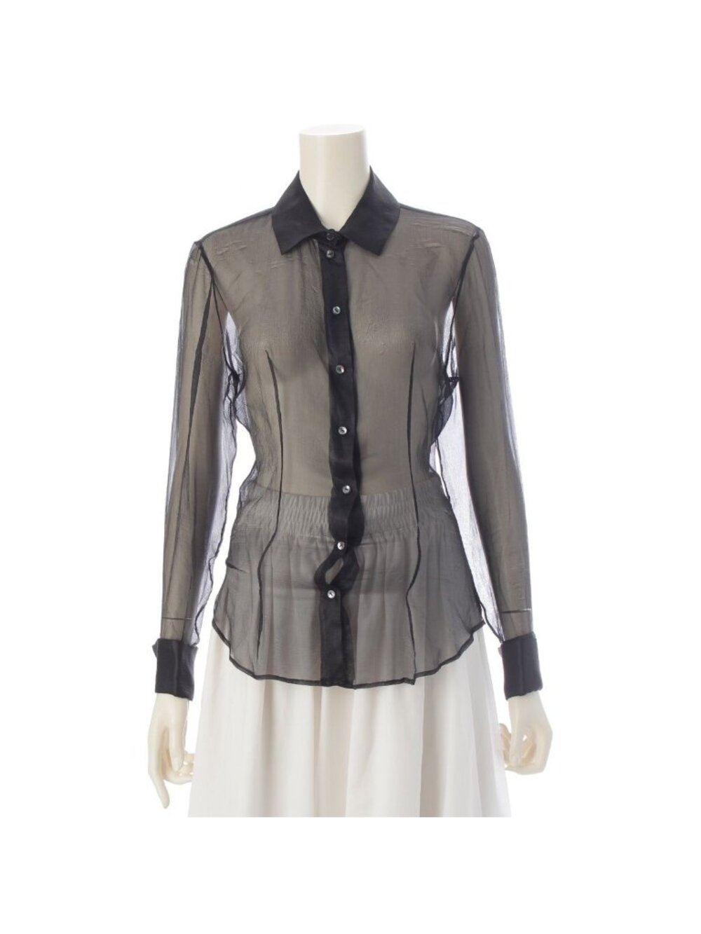 Dior Galliano Era Silk Sheer Blouse Shirt Long Sleeve Black